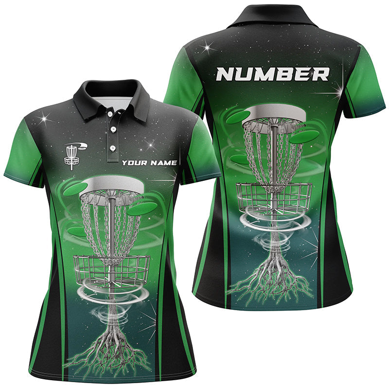 Gradient Green Light Women disc golf polo shirts custom disc golf outfit, ladies disc golf apparel NQS7359