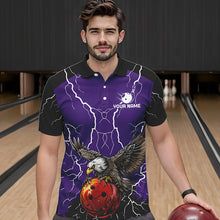Load image into Gallery viewer, Men&#39;s bowling Polo, Quarter Zip shirt Custom Eagle bowling lightning storm team league jersey | Purple NQS9782