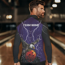 Load image into Gallery viewer, Men&#39;s bowling Polo, Quarter Zip shirt Custom Eagle bowling lightning storm team league jersey | Purple NQS9782