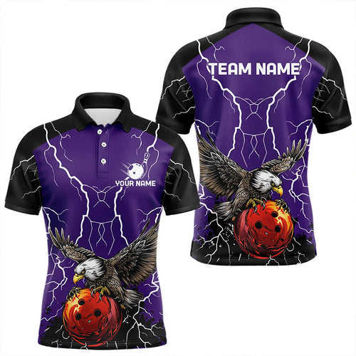 Men's bowling Polo, Quarter Zip shirt Custom Eagle bowling lightning storm team league jersey | Purple NQS9782