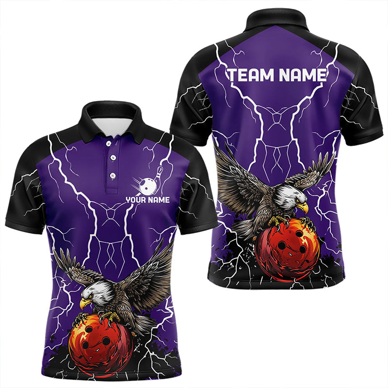 Men's bowling Polo, Quarter Zip shirt Custom Eagle bowling lightning storm team league jersey | Purple NQS9782