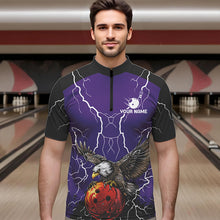 Load image into Gallery viewer, Men&#39;s bowling Polo, Quarter Zip shirt Custom Eagle bowling lightning storm team league jersey | Purple NQS9782