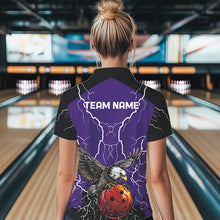 Load image into Gallery viewer, Women bowling Polo, Quarter Zip shirt Custom Eagle bowling lightning storm team league jersey | Purple NQS9782