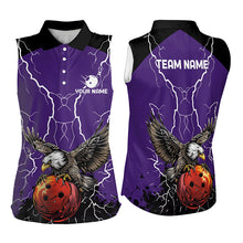 Load image into Gallery viewer, Women bowling Sleeveless Polo shirts Custom Eagle bowling lightning storm team league jerseys | Purple NQS9782