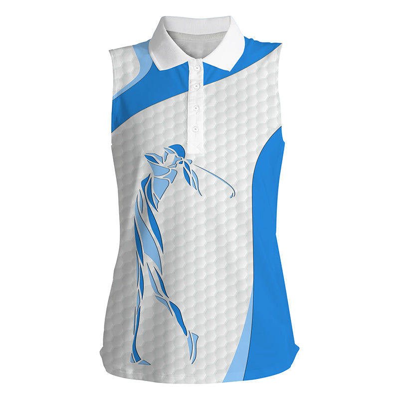 Golf white Womens sleeveless polo shirts - golf gifts for women custom name ladies golf tops | Blue NQS5564
