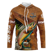 Load image into Gallery viewer, Brown trout fishing UV protection custom name fishing shirts, performance shirts for men, women, kid NQS6230