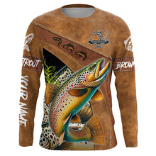 Load image into Gallery viewer, Brown trout fishing UV protection custom name fishing shirts, performance shirts for men, women, kid NQS6230