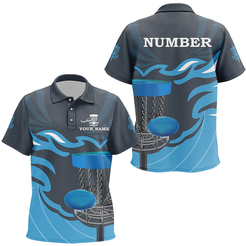Retro disc golf polo shirt for Kid custom name and number team disc golf jerseys | Blue NQS8810