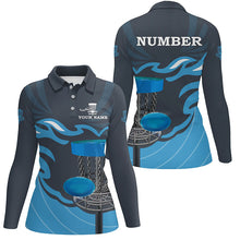 Load image into Gallery viewer, Retro disc golf polo shirt for women custom name and number team disc golf jerseys | Blue NQS8810