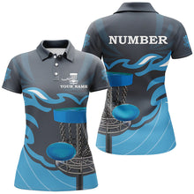 Load image into Gallery viewer, Retro disc golf polo shirt for women custom name and number team disc golf jerseys | Blue NQS8810