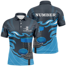 Load image into Gallery viewer, Retro disc golf polo shirts for men custom name and number team disc golf jerseys | Blue NQS8810