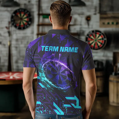 Men Darts Polo, Quarter Zip shirts Custom purple blue abstract Darts Team Jerseys, Darts gifts NQS9449