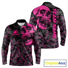 Load image into Gallery viewer, Black Skull camo pink ribbons pattern breast cancer bowling shirt for men custom bowling team jerseys NQS11549