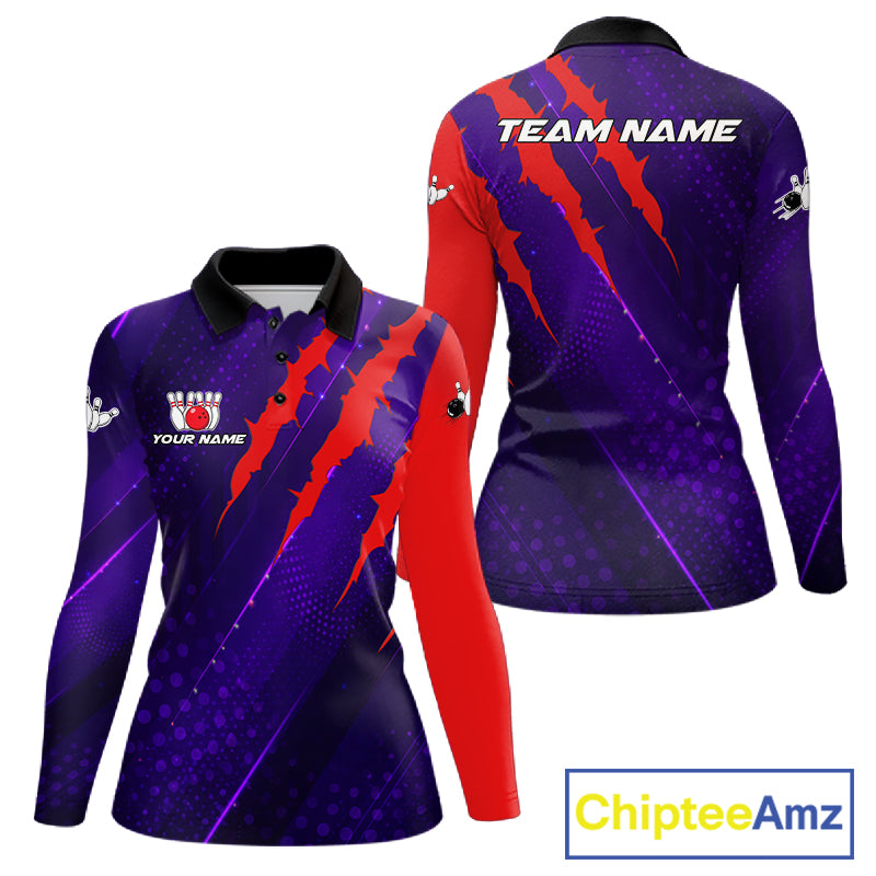 Personalized bowling shirts for Women custom purple and red team bowling jerseys, gift for bowlers NQS11554
