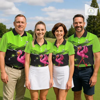 Funny Flamingo Green Golf Polo Shirts For Men Custom Flamingo Team mens golf tops, funny golf gifts NQS11675