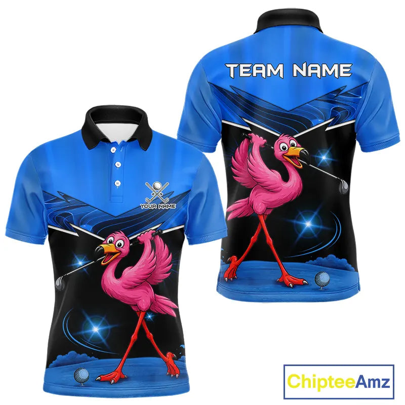 Funny Flamingo Blue Golf Polo Shirts For Men Custom Flamingo Team mens golf tops, funny golf gifts NQS11676