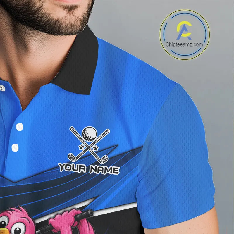 Funny Flamingo Blue Golf Polo Shirts For Men Custom Flamingo Team mens golf tops, funny golf gifts NQS11676