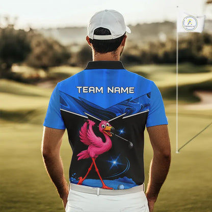 Funny Flamingo Blue Golf Polo Shirts For Men Custom Flamingo Team mens golf tops, funny golf gifts NQS11676