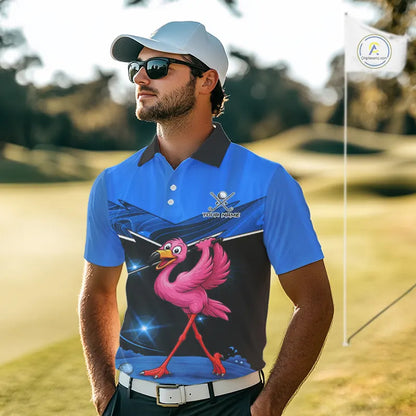 Funny Flamingo Blue Golf Polo Shirts For Men Custom Flamingo Team mens golf tops, funny golf gifts NQS11676