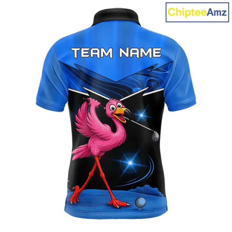 Funny Flamingo Blue Golf Polo Shirts For Men Custom Flamingo Team mens golf tops, funny golf gifts NQS11676