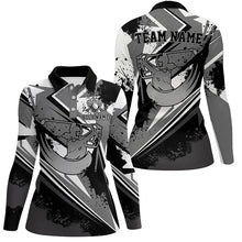 Load image into Gallery viewer, Womens golf polo shirt custom black and white female golf attire for women, ladies golf tops NQS7365