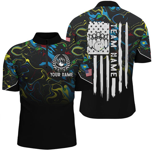 Colorful camo Mens bowling Quarter Zip shirts Custom American flag patriotic bowling team jerseys NQS7368