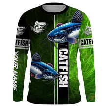 Load image into Gallery viewer, Catfish Fishing green Customize Name Long Sleeve Fishing Shirts, fishing gifts for men, women, kid NQS1728