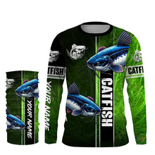 Load image into Gallery viewer, Catfish Fishing green Customize Name Long Sleeve Fishing Shirts, fishing gifts for men, women, kid NQS1728