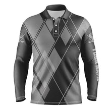 Load image into Gallery viewer, Gray argyle pattern custom Mens golf polo shirts, golf tops for men golfing gifts NQS7545