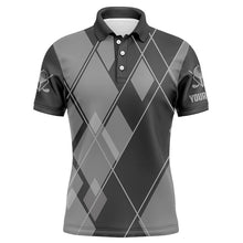 Load image into Gallery viewer, Gray argyle pattern custom Mens golf polo shirts, golf tops for men golfing gifts NQS7545