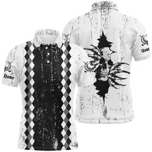 Load image into Gallery viewer, Mens golf polo shirts custom black and white grunge argyle pattern skull golf outfits for men NQS7698