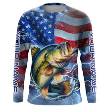 Load image into Gallery viewer, Largemouth Bass fishing American flag Long Sleeve Fishing Shirt custom Lightning Bass fishing jersey NQS7702