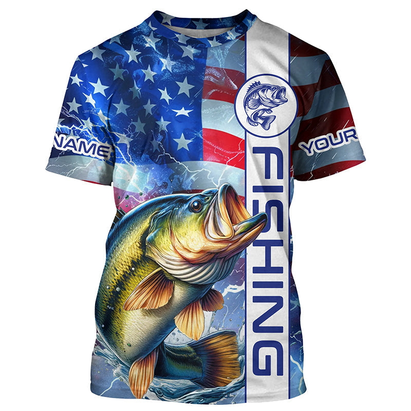 American flag Largemouth Bass fishing Long Sleeve Fishing Shirts custom Patriotic Bass fishing jerseys NQS7704