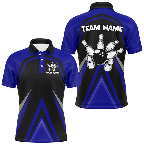 Black and Blue Retro Bowling Polo, Quarter Zip Shirts For Men Custom Team Bowling Jerseys, bowl gifts NQS8367