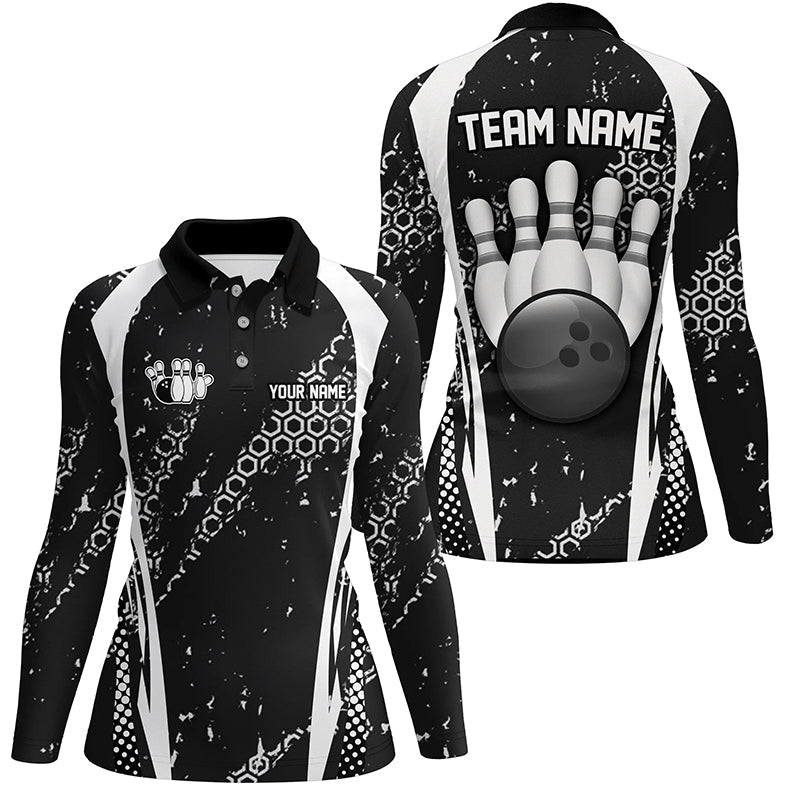 Black and White Grunge Retro Bowling Shirts For Women Custom Team Bowling League Jerseys NQS8371