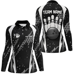 Black and White Grunge Retro Bowling Shirts For Women Custom Team Bowling League Jerseys NQS8371