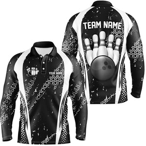 Black and White Grunge Retro Bowling Shirts For Men Custom Team Bowling League Jerseys NQS8371