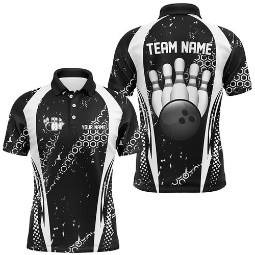 Black and White Grunge Retro Bowling Shirts For Men Custom Team Bowling League Jerseys NQS8371
