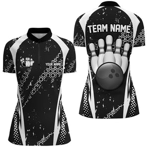 Black and White Grunge Retro Bowling Shirts For Women Custom Team Bowling League Jerseys NQS8371