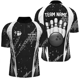 Black and White Grunge Retro Bowling Shirts For Men Custom Team Bowling League Jerseys NQS8371