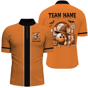 Orange retro Bowling Polo, Quarter Zip Shirt For Men Custom Funny Halloween Bowling Team Jerseys NQS8568