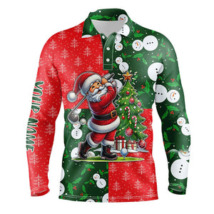 Funny Santa Golfer Red and green Xmas pattern Men golf polo shirt custom Christmas golf tops for Men NQS8820