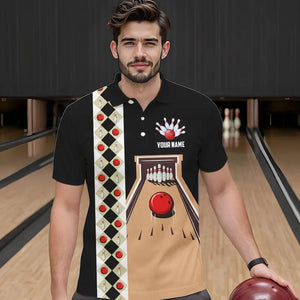Personalized Red, white and black Retro bowling Polo, Quarter Zip shirt for Men, Bowling Team Jersey NQS9460
