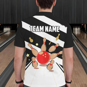Personalized Red, white and black Retro bowling Polo, Quarter Zip shirt for Men, Bowling Team Jersey NQS9460