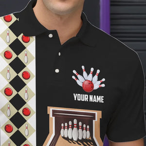 Personalized Red, white and black Retro bowling Polo, Quarter Zip shirt for Men, Bowling Team Jersey NQS9460