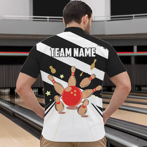 Personalized Red, white and black Retro bowling Polo, Quarter Zip shirt for Men, Bowling Team Jersey NQS9460