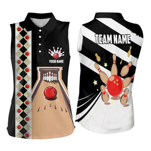 Personalized Red, white and black Retro bowling Sleeveless Polo shirts for Women, Bowling Team Jerseys NQS9460