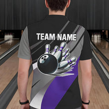 Load image into Gallery viewer, Personalized Black, Gray and Purple Bowling Shirts For Men, Bowling Balls And Pins Bowling Team Shirts NQS9785