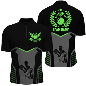 Black Bowling Jersey For Men Custom Retro Bowling Shirts For Team Bowlers | Green NQS7550