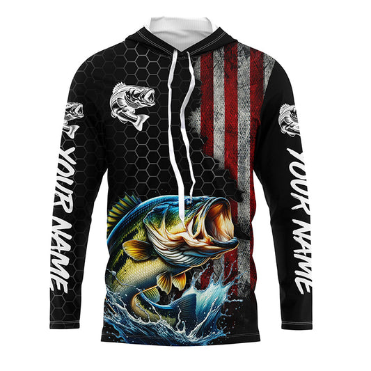 American flag Largemouth bass fishing Custom patriot performance Fishing Shirts, Bass fishing jerseys NQS7559